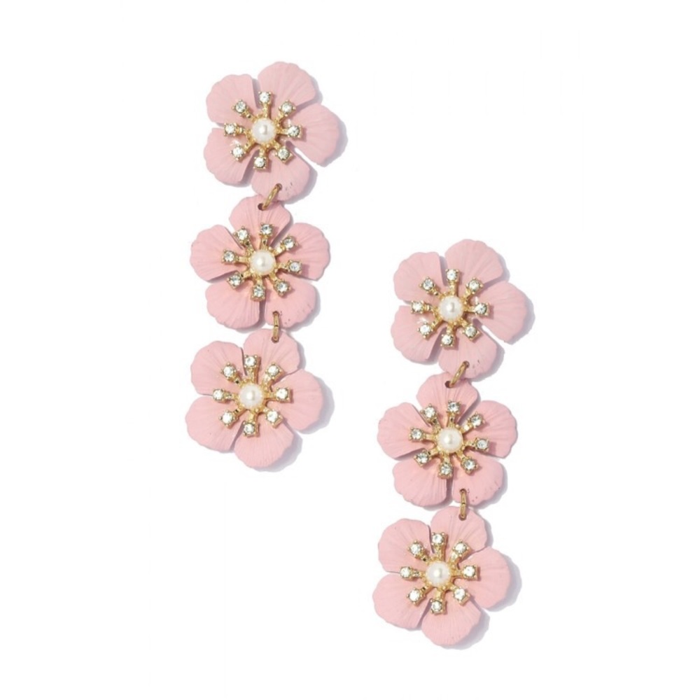 New Pink Gold Flower Triple Dangle FUN Earrings